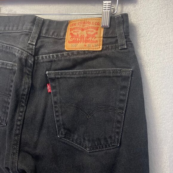 Levis 505 Straight Fit Jeans Mens 31x30 Black Dark Wash Denim Classic - Picture 8 of 16